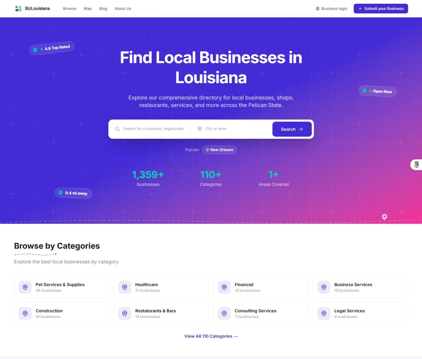 BizLouisiana es una plataforma directorio de negocios de Luisiana.